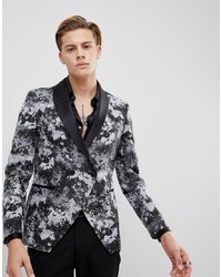 Мужской серый двубортный пиджак с принтом от MOSS BROS