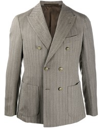 Серый двубортный пиджак с узором "в ёлочку"