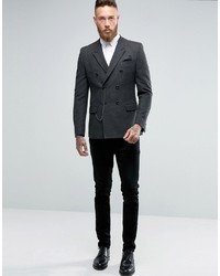 Мужской серый двубортный пиджак с узором "в ёлочку" от Asos
