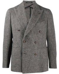 Мужской серый двубортный пиджак с узором "в ёлочку" от Tagliatore