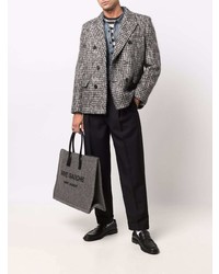 Мужской серый двубортный пиджак с узором "гусиные лапки" от Saint Laurent