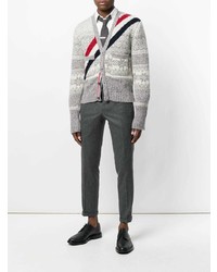 Мужской серый кардиган с жаккардовым узором от Thom Browne