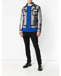 Мужской серый кожаный бомбер от Drome