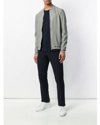 Мужской серый кожаный бомбер от Salvatore Santoro