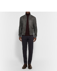 Мужской серый кожаный бомбер от Boglioli