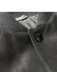 Мужской серый кожаный бомбер от Boglioli