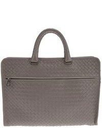 Серый кожаный портфель от Bottega Veneta