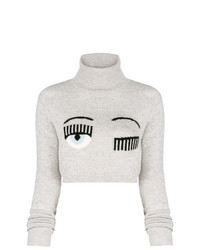 Серый короткий свитер с принтом от Chiara Ferragni