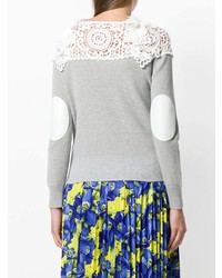 Женский серый кружевной свитер с круглым вырезом от Sacai