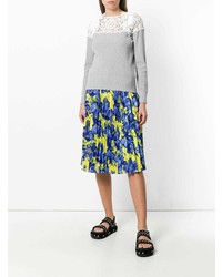 Женский серый кружевной свитер с круглым вырезом от Sacai