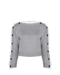 Женский серый кружевной свитер с круглым вырезом от Philosophy di Lorenzo Serafini