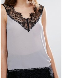 Серый кружевной топ без рукавов от Sisley