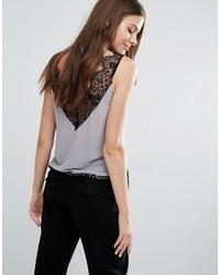 Серый кружевной топ без рукавов от Sisley