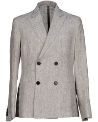Серый льняной двубортный пиджак