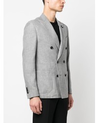 Мужской серый льняной двубортный пиджак с цветочным принтом от Lardini