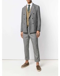Мужской серый льняной двубортный пиджак от Lardini