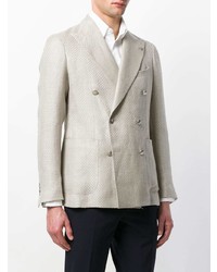 Мужской серый льняной двубортный пиджак от Tagliatore