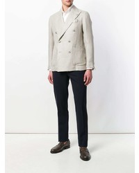 Мужской серый льняной двубортный пиджак от Tagliatore