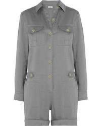 Серый льняной комбинезон с шортами