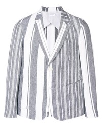 Мужской серый льняной пиджак в вертикальную полоску от Thom Browne