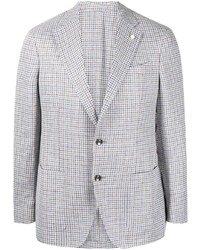 Мужской серый льняной пиджак с узором "гусиные лапки" от Luigi Bianchi Mantova