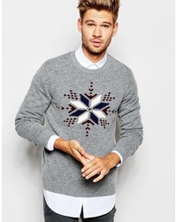 Серый новогодний свитер с круглым вырезом