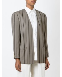 Женский серый пиджак в вертикальную полоску от Krizia Vintage