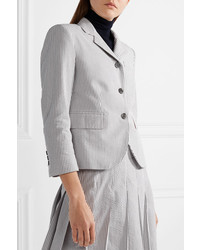 Женский серый пиджак в вертикальную полоску от Thom Browne