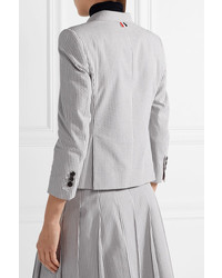Женский серый пиджак в вертикальную полоску от Thom Browne