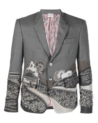 Мужской серый пиджак с вышивкой от Thom Browne