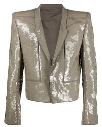 Мужской серый пиджак с пайетками с вышивкой от Rick Owens