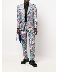 Мужской серый пиджак с принтом от Moschino