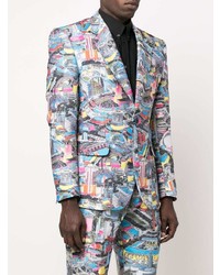 Мужской серый пиджак с принтом от Moschino