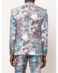 Мужской серый пиджак с принтом от Moschino