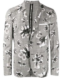 Мужской серый пиджак с цветочным принтом от Neil Barrett