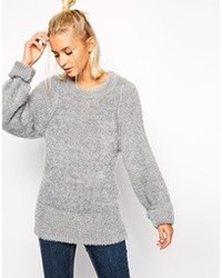 Женский серый пушистый свитер с круглым вырезом от Cheap Monday