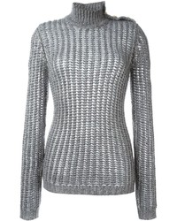 Женский серый свитер из мохера от Balmain