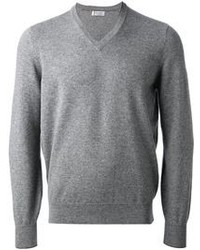 Серый свитер с v-образным вырезом
