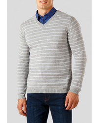 Мужской серый свитер с v-образным вырезом в горизонтальную полоску от FiNN FLARE
