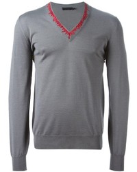 Мужской серый свитер с v-образным вырезом от Alexander McQueen