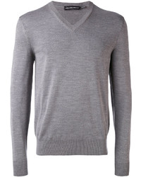 Мужской серый свитер с v-образным вырезом от Alexander McQueen