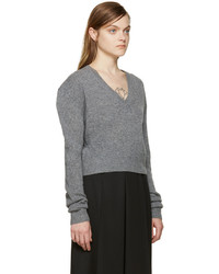 Женский серый свитер с v-образным вырезом от MCQ