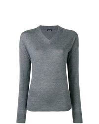 Женский серый свитер с v-образным вырезом от Aspesi