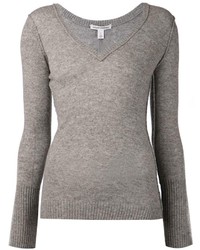 Женский серый свитер с v-образным вырезом от Autumn Cashmere