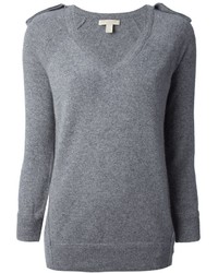 Женский серый свитер с v-образным вырезом от Burberry