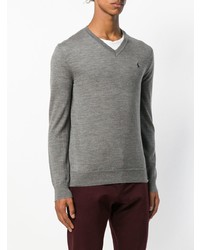 Мужской серый свитер с v-образным вырезом от Polo Ralph Lauren