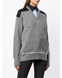 Женский серый свитер с v-образным вырезом от Prada