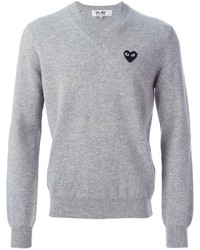 Мужской серый свитер с v-образным вырезом от Comme des Garcons