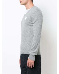 Мужской серый свитер с v-образным вырезом от Comme Des Garcons Play
