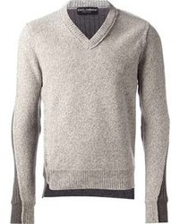 Мужской серый свитер с v-образным вырезом от Dolce & Gabbana